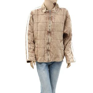 Free People Sports Rib Dolman Quilted Jacket Top Oversized Zip-Up M New 284978